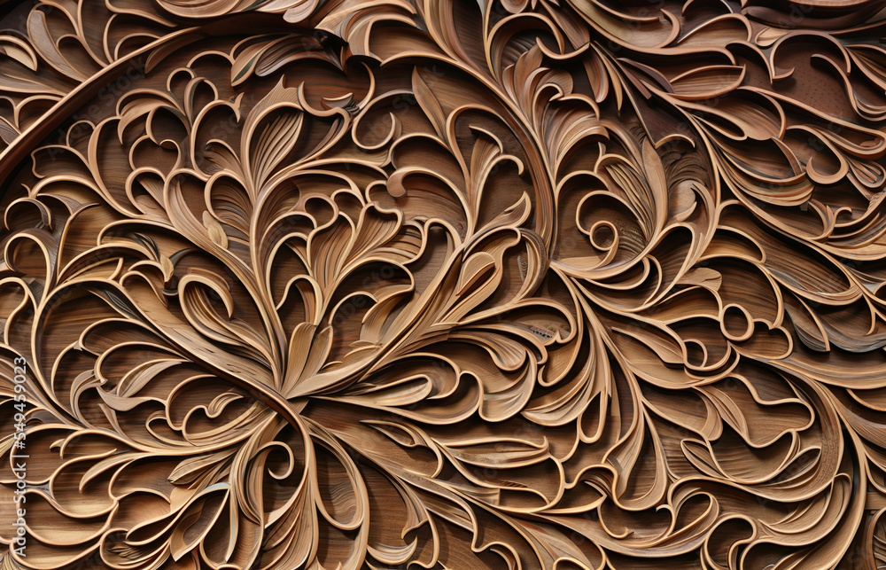 Wall mural intricate wood carving texture