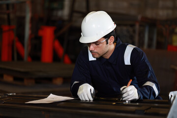 Technicians are using measuring tape to checking the accuracy of the steel structure after assembly before delivery.