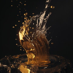 elegant gold splash liquid with bubbles in motion reflecting elegance and luxury 3D illustration  