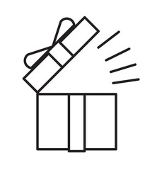 Gift box graphic icon. Vector illustrations of a rectangular gift box. 2D black and white drawing.