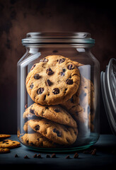 chocolate chip cookies inside glass jar