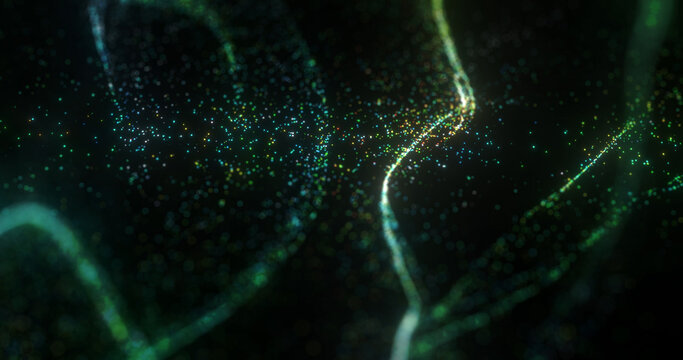 green particles, abstract background. small dots wit hdepth of field, bokeh effect.