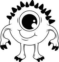 Funny and Cute Alien Monster Clipart. Black and White style