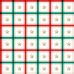 Cute Merry Christmas Star Red Green Christmas Tree Make A Wish Line Stripe Striped Line Mesh Grid Checkered Plaid Tartan Buffalo Scott Gingham Background Seamless Pattern for Christmas Festival Party