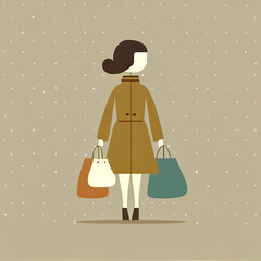 Obraz na płótnie Canvas Flat woman holding shopping bags cartoon wallpaper. Modern design for shopping online Website design