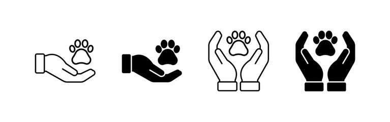 Vector illustration of Paw in hand icon set isolated