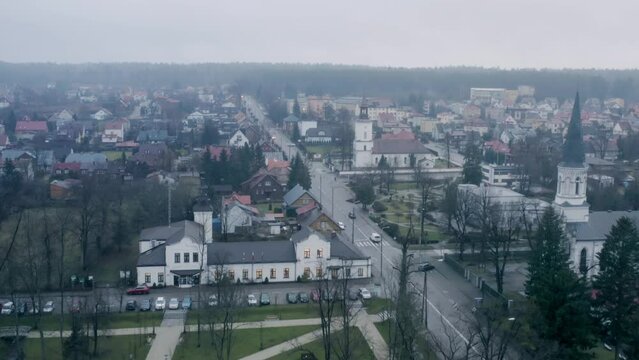 Beautiful cityscape view of Suprasl, Poland, aerial, drone