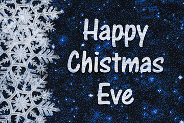 Happy Christmas Eve greeting with snowflakes with stars