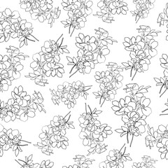 hand drawn bouquet of flowers black linear art. seamless pattern on a white background