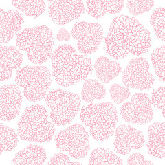 hand drawn heart made of flowers pink line art. seamless pattern on a white background