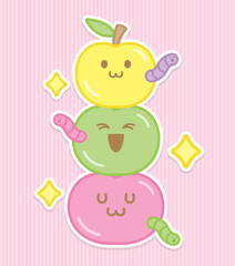 fun kawaii style fruit cartoon sticker illustration vector