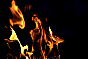 Background of the flame in the oven. Tongues of fire in a fireplace. Fire texture.