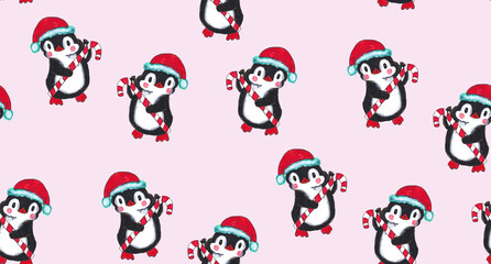 Cute penguins seamless pattern illustration design