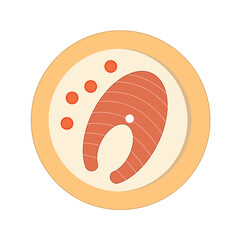 Red salmon fish on a plate for caviar vector illustration.