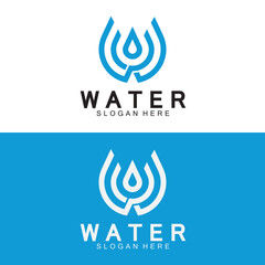 Initial Letter W Drop Water Mineral Aqua Liquid Oil Blue Modern Logo Design
