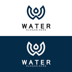 Initial Letter W Drop Water Mineral Aqua Liquid Oil Blue Modern Logo Design