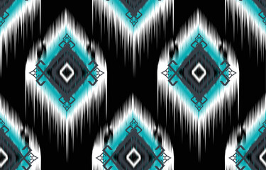 Ikat pattern design.Eethnic ikat pattern oriental African American Indonesia, Asia, Aztec motif textile and bohemian.design for background, wallpaper,carpet print, fabric, batik .vector ikat pattern. 