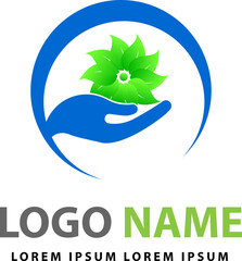 Web leaf and hand logo, nature logo