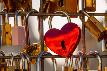 Lover's padlocks in various colors