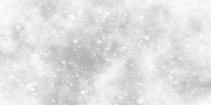 Abstract cloudy white background with snowflakes, beautiful white watercolor background with glitter particles, white bokeh background for wallpaper, invitation, cover and design.	
