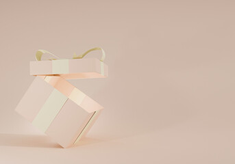 Merry Christmas and Happy New Year for Background with a realistic 3d open and lean gift box. Cute gift box for a present Holiday surprise. 3D rendering illustration design