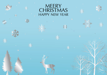 Christmas doodle vector. Outline drawing of a deer, snowflake, tree, bell.