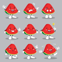 Watermelon Mascot with Different Emotions set in Cartoon Style Vector. Funny Character. Figure Ilustration. Character Emoji. Cartoon Emoticon.