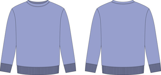 Blank childrens sweatshirt technical sketch. Lilac color. Kids wear jumper design template.