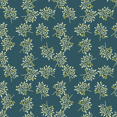 Hand drawn branches with leaves seamless pattern. Botanical sketch background. Decorative forest twig endless wallpaper.