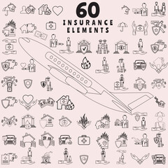 Insurance elements - minimal thin line web icon set. Outline icons collection. Simple vector illustration