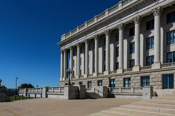 Front of the Capitol, Government building on a sunny day in the USA. High-quality photo