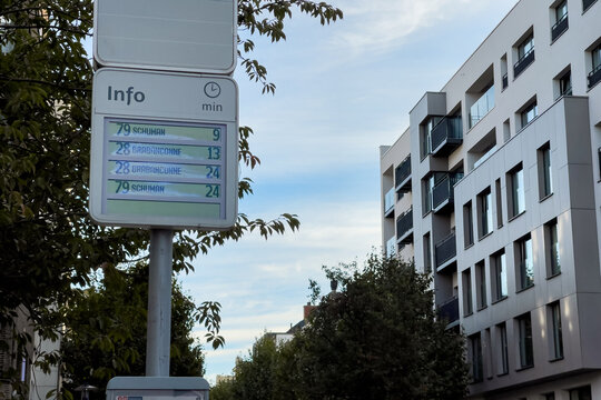 Bus stop signpost in the street in Brussels, Belgium