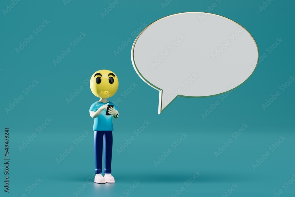 Aufkleber correspondence in social networks. a person with a smartphone and a cloud for a message. 3d render