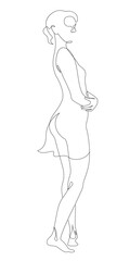 Obraz na płótnie Canvas Silhouette of a woman in a modern continuous line style. The girl is slim and beautiful. Lady suitable for aesthetic decor, posters, stickers, logo. Vector illustration.