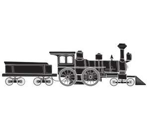 Black silhouette  Old steam locomotive in isolate on white background, vector illustration © Inna