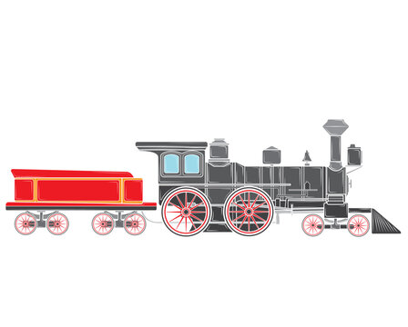 Old steam locomotive in isolate on white background, vector illustration