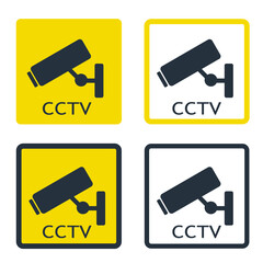 cctv sign, security camera stickers, video surveillance camera icons, video cctv set Indoor and outdoor security cameras vector icon set. Collection of illustrations: Flat isolated design. CCTV in 