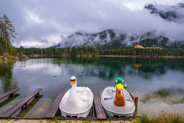 The Hintersee Lake at rainy day in Germany