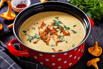 Kanttarellikeitto Finnish Chanterelle Soup in pot