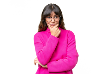 Young caucasian woman over isolated background having doubts