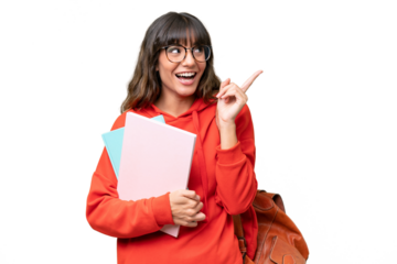 Young student caucasian woman over isolated background intending to realizes the solution while lifting a finger up