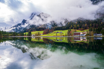 The Hintersee Lake at rainy day in Germany