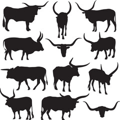 Long horn cattle animals america forest silhouette