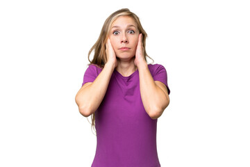 Young blonde woman over isolated background frustrated and covering ears