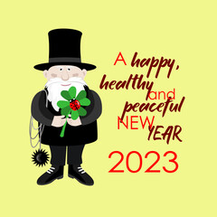 Vector - Chimney sweeper with four leaf clover,  ladybug and other symbols to the New Year.