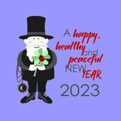 Vector - Chimney sweeper with four leaf clover,  ladybug and other symbols to the New Year.
