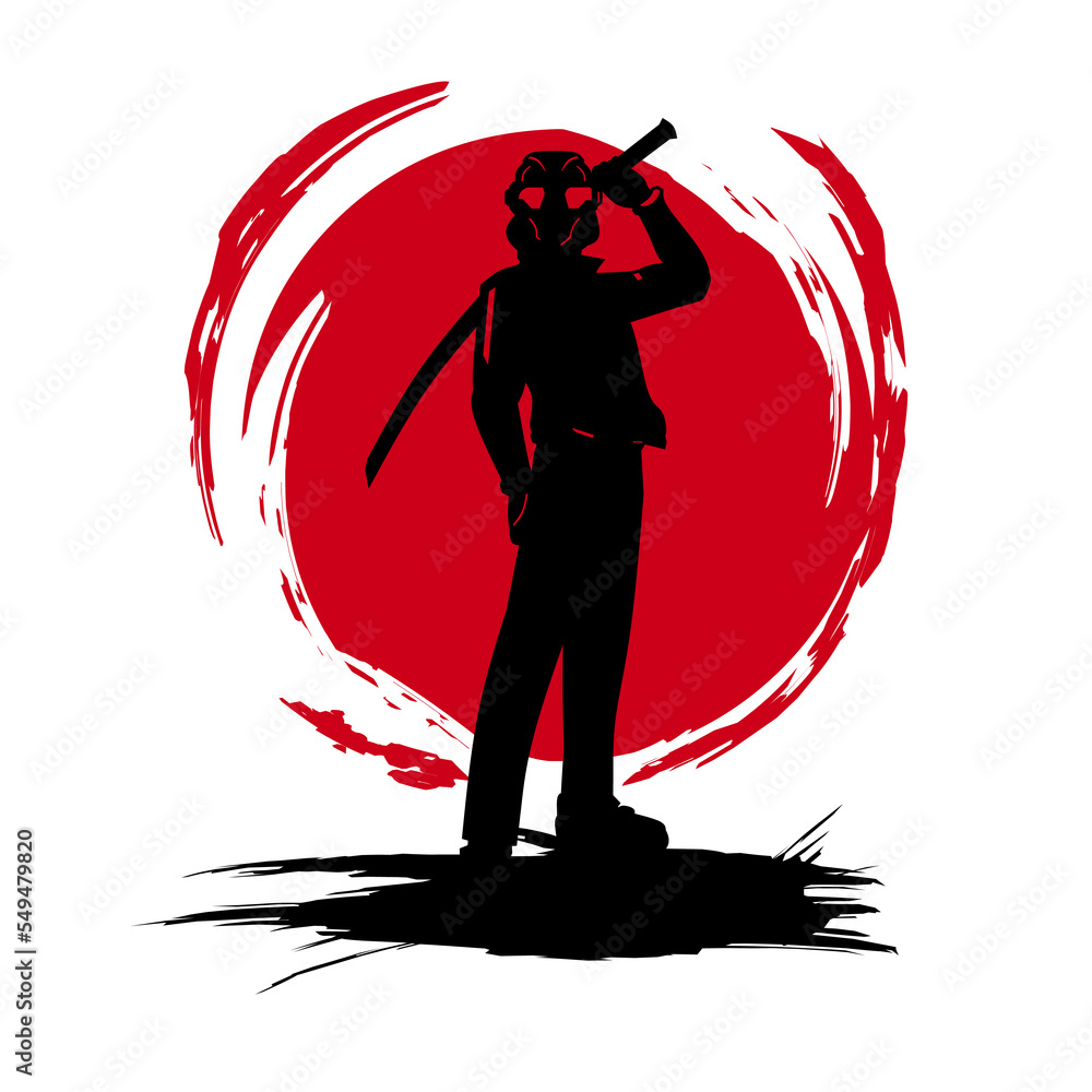 Wall mural Samurai swordsman hero t-shirt colorful design. Abstract vector illustration.