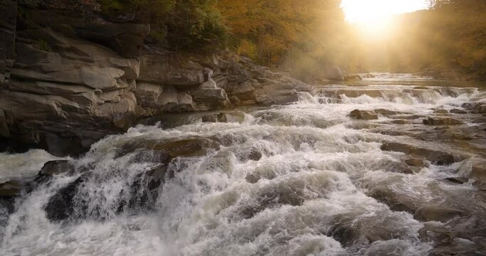 Probiy is a waterfall on the Prut River in Yaremche City, Ivano-Frankivsk Oblast, Ukraine. Is one of most beautiful and powerful waterfalls of Ukrainian Carpathians. Cinema 4K Slow Motion relax video