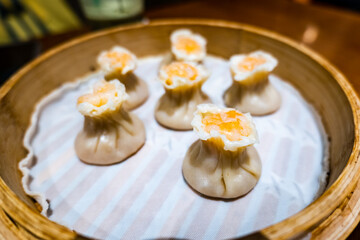 Dim Sum in bamboo steamer, Chinese dumpling cuisine, popular in Taiwan, Hong Kong, China