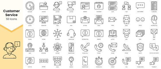 Naklejka na ściany i meble Simple Outline Set of Customer Service icons. Linear style icons pack. Vector illustration